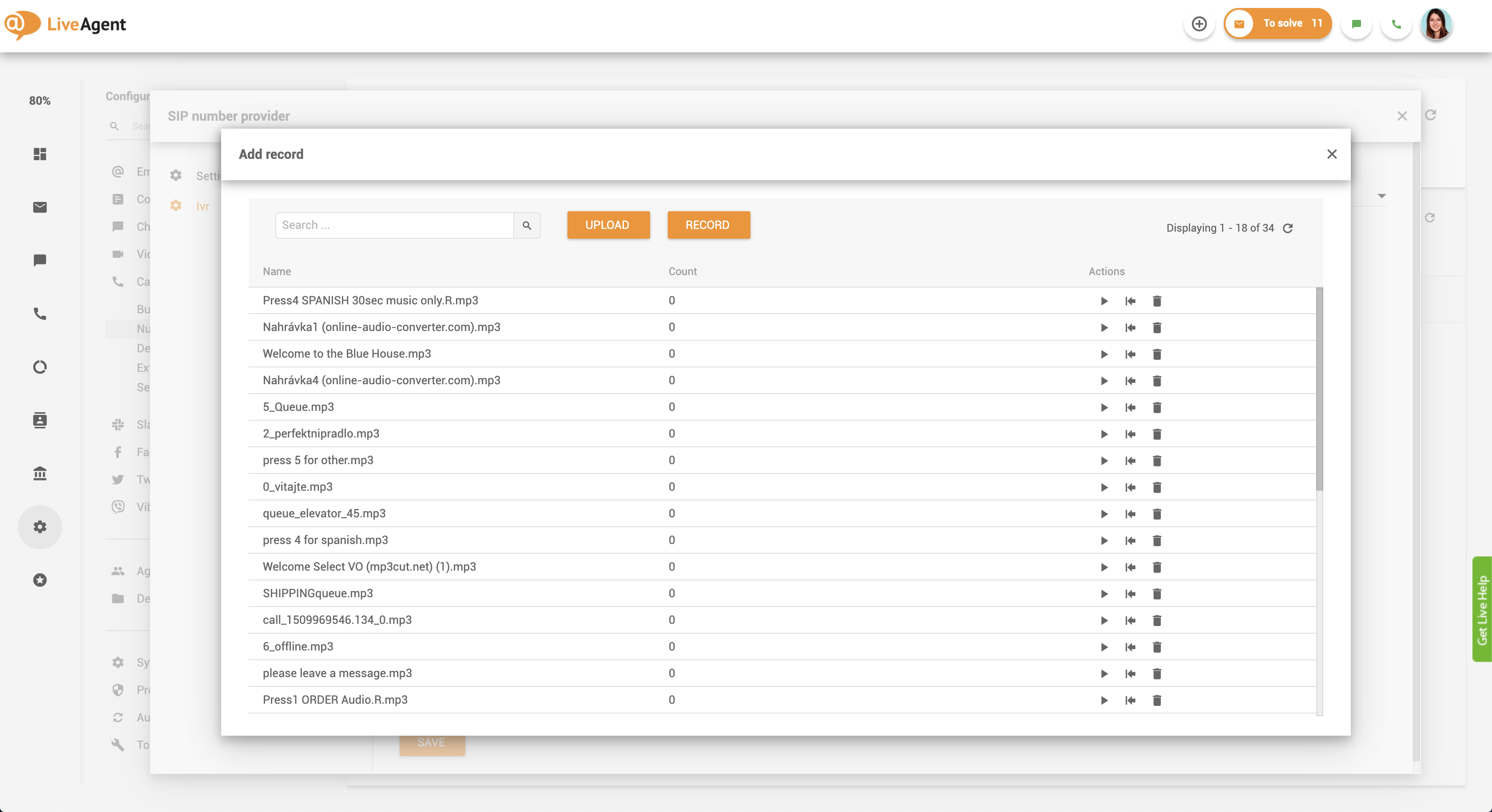 Postavljanje povratnog poziva - IVR poruke u LiveAgent-u