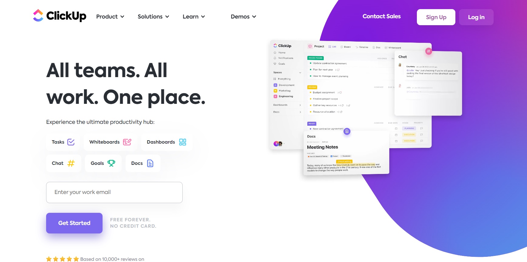 Početna stranica ClickUpa — planirajte, pratite i lako upravljajte svojim projektima s jednog mjesta.