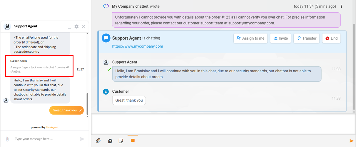 LiveAgent AI Human handover Preview