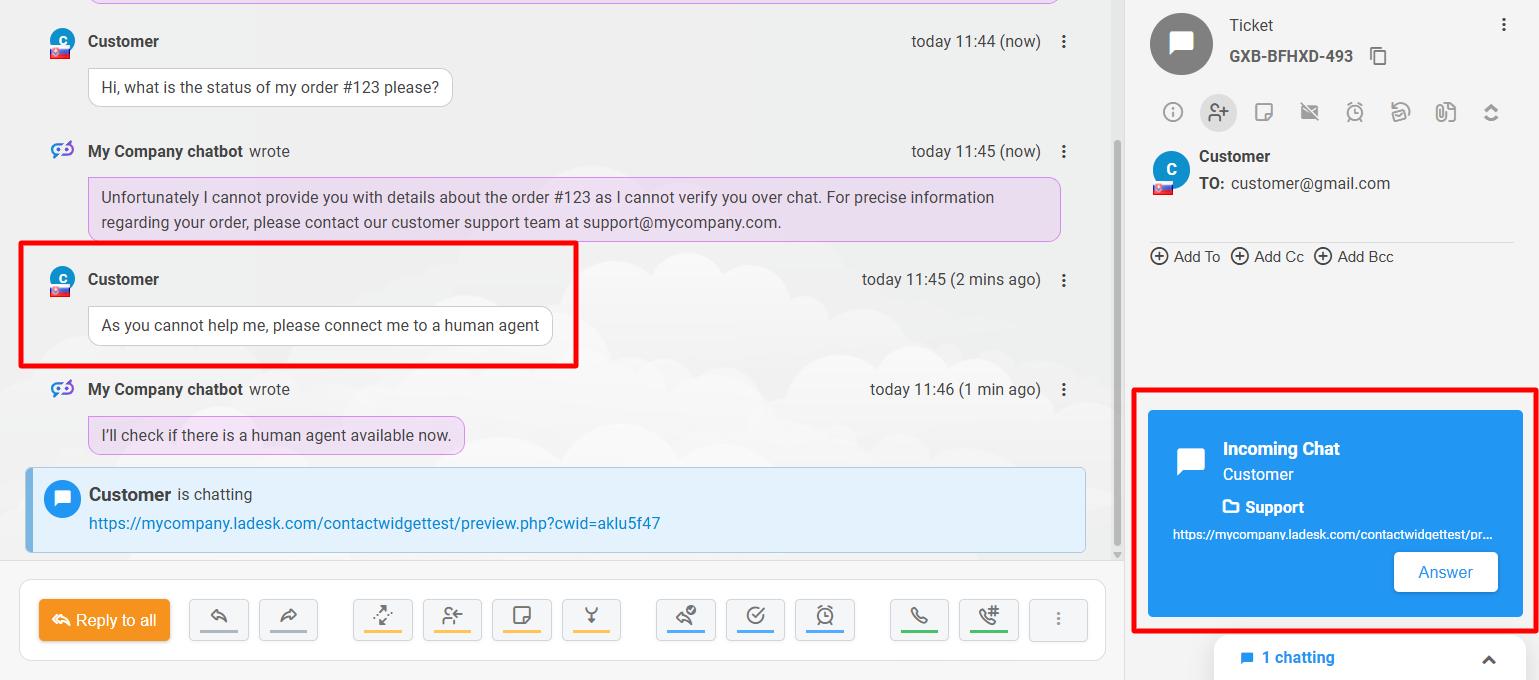 LiveAgent AI Human handover Preview