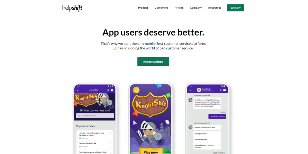 Početna stranica Helpshift-a