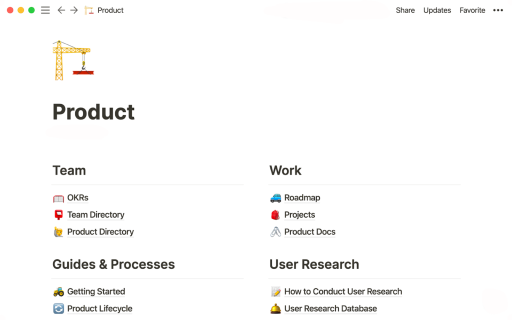 Ilustracija baze znanja kreirane pomoću Notion-a