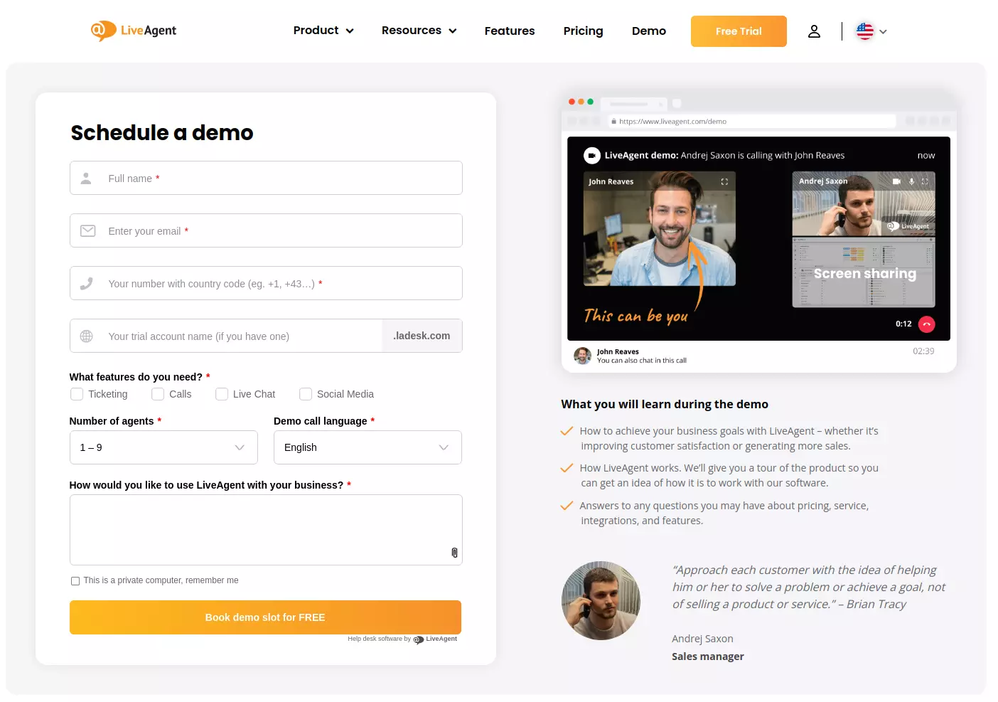Sučelje demo-a LiveAgent