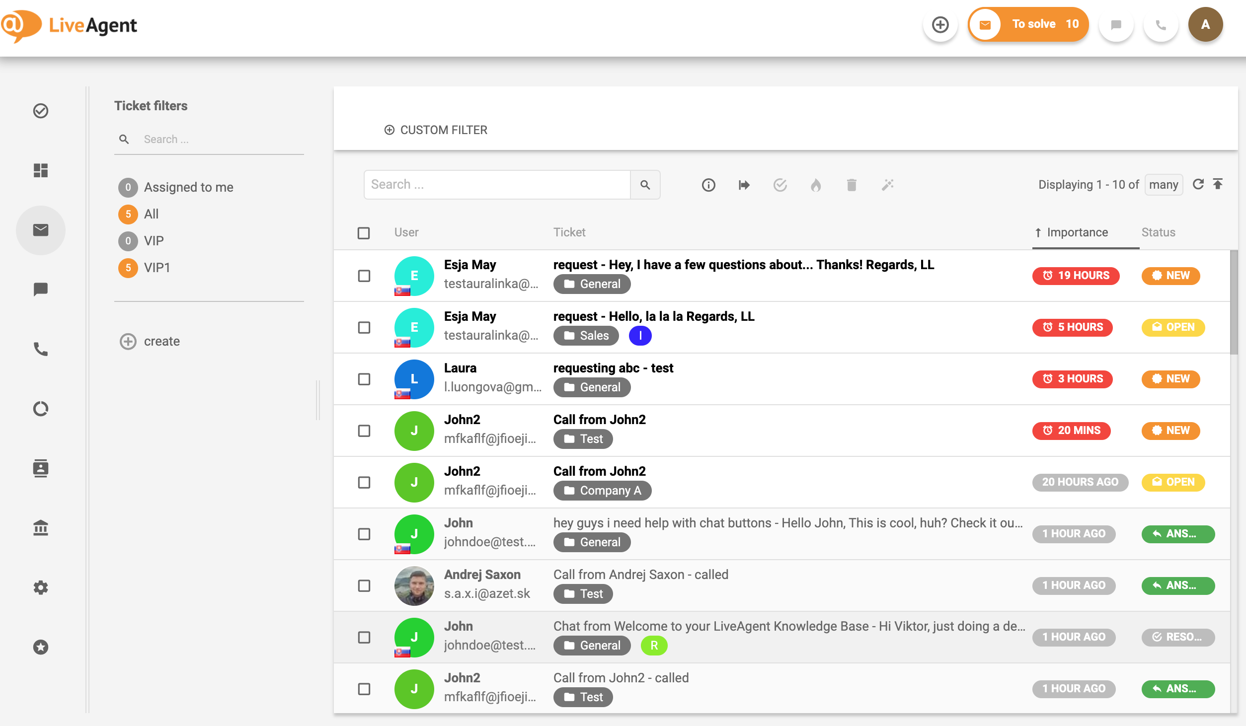 LiveAgent – Statusi karata (primjeri)