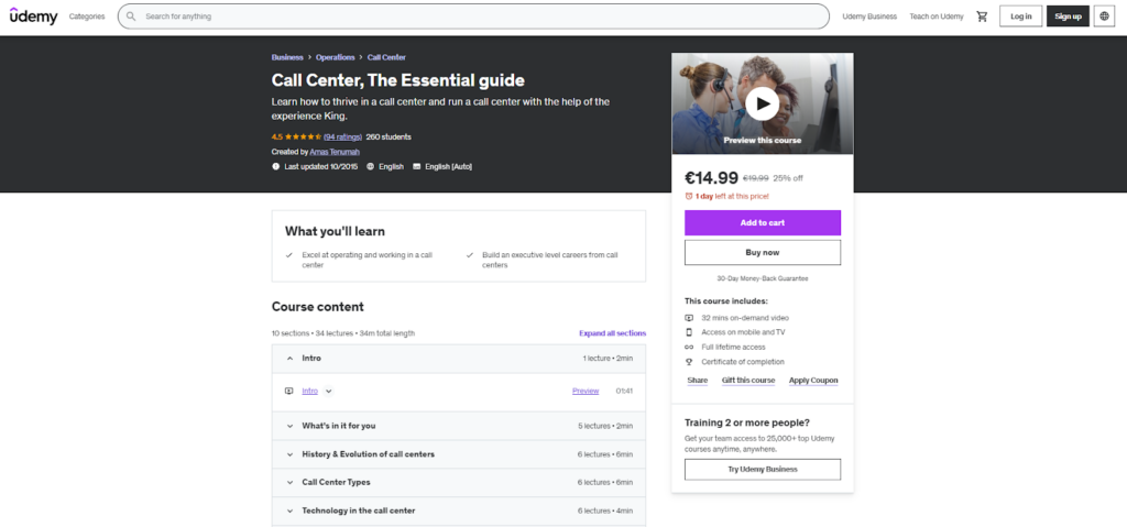Primjer Udemy tečaja za predstavnike call centra