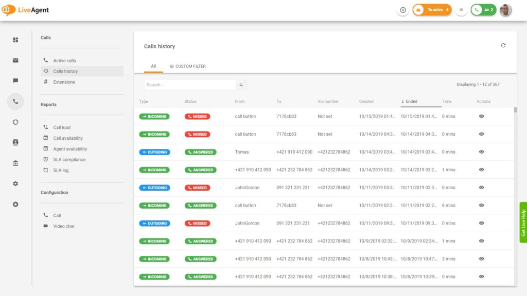Pregled call centra - Liveagent