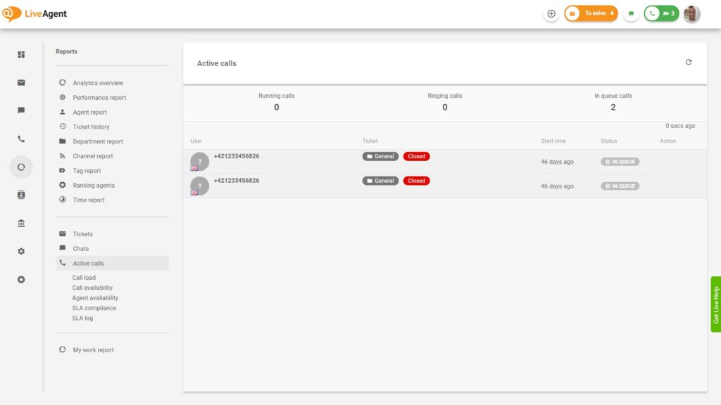LiveAgent izvještaj call centra