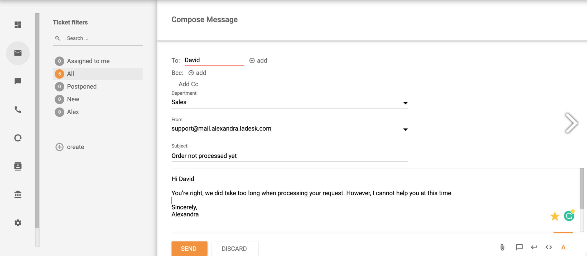 Sustav za kartice - komponiranje nove poruke