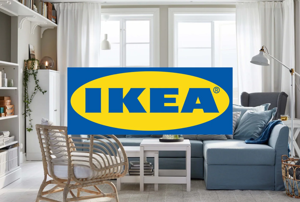 Slika Ikea logotipa s njihovim nameštajem