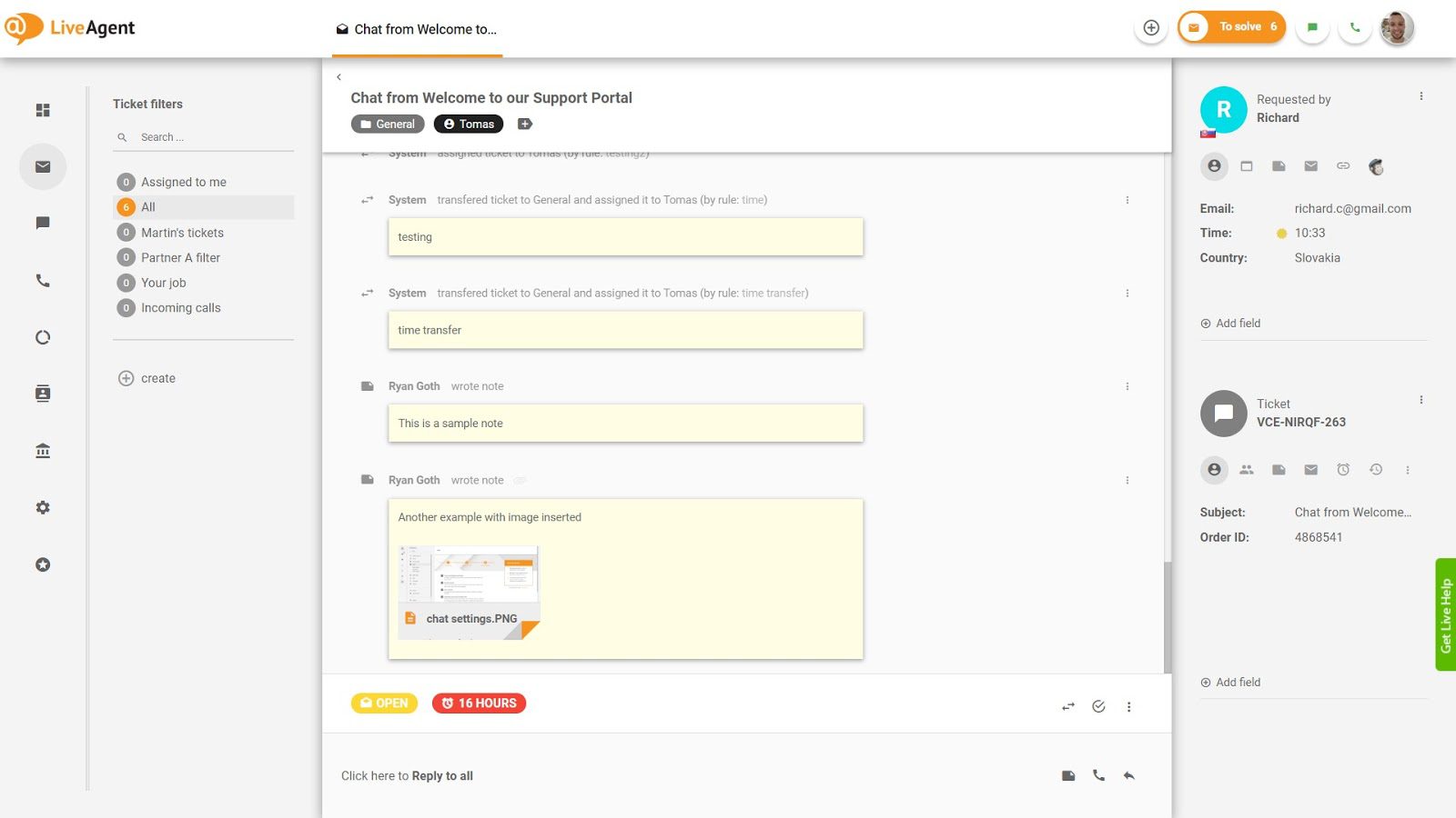 Također možete označiti važne bilješke u LiveAgent
