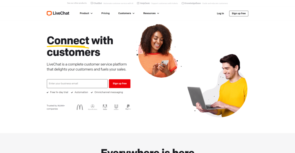 LiveChat početna stranica