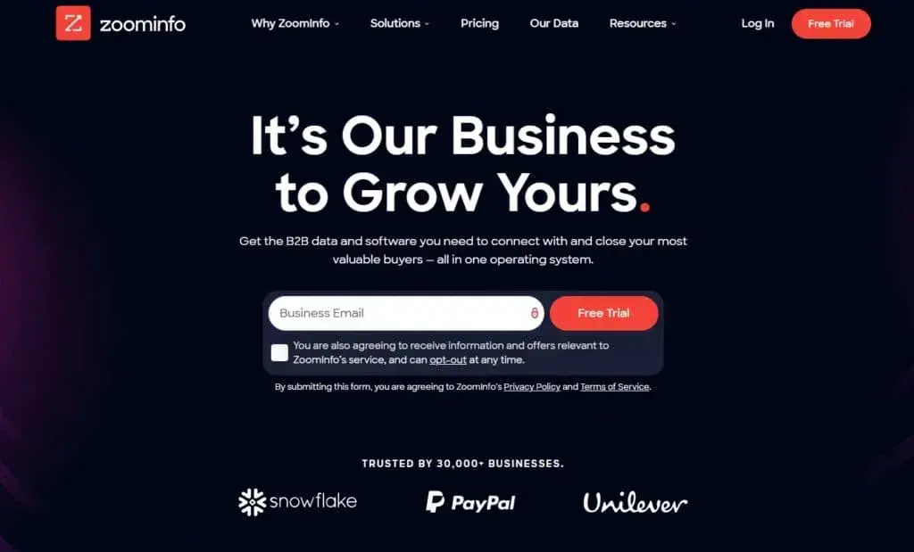 ZoomInfo početna stranica