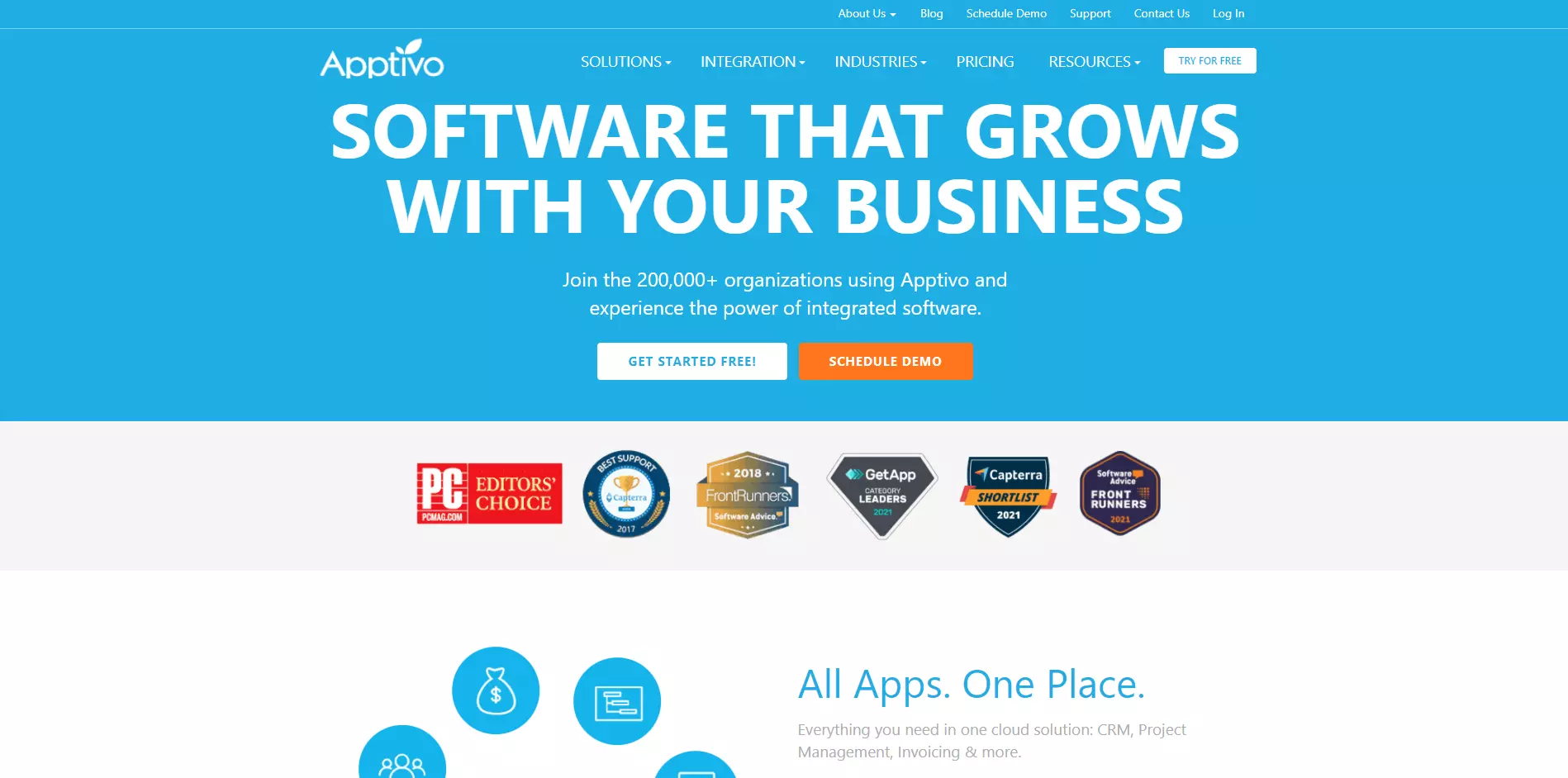 Apptivo početna stranica