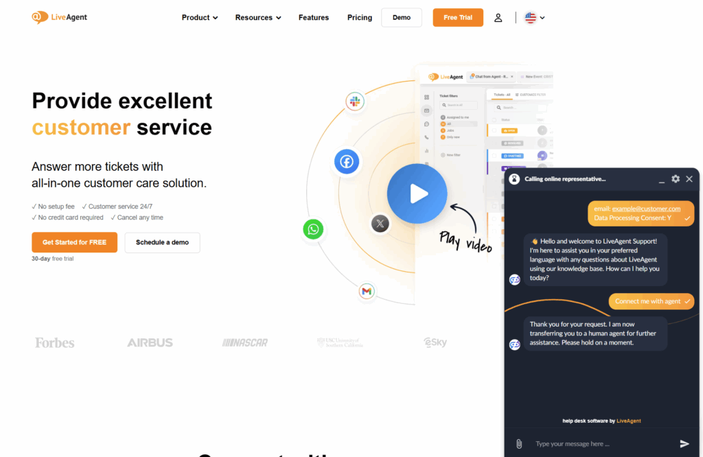 LiveAgent AI Chatbot razgovor s botom na LiveAgent web stranici