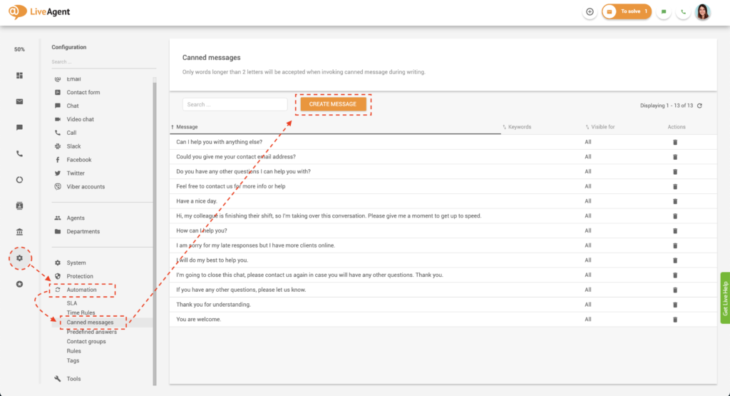 Stvaranje unaprijed napisane poruke u LiveAgent-u