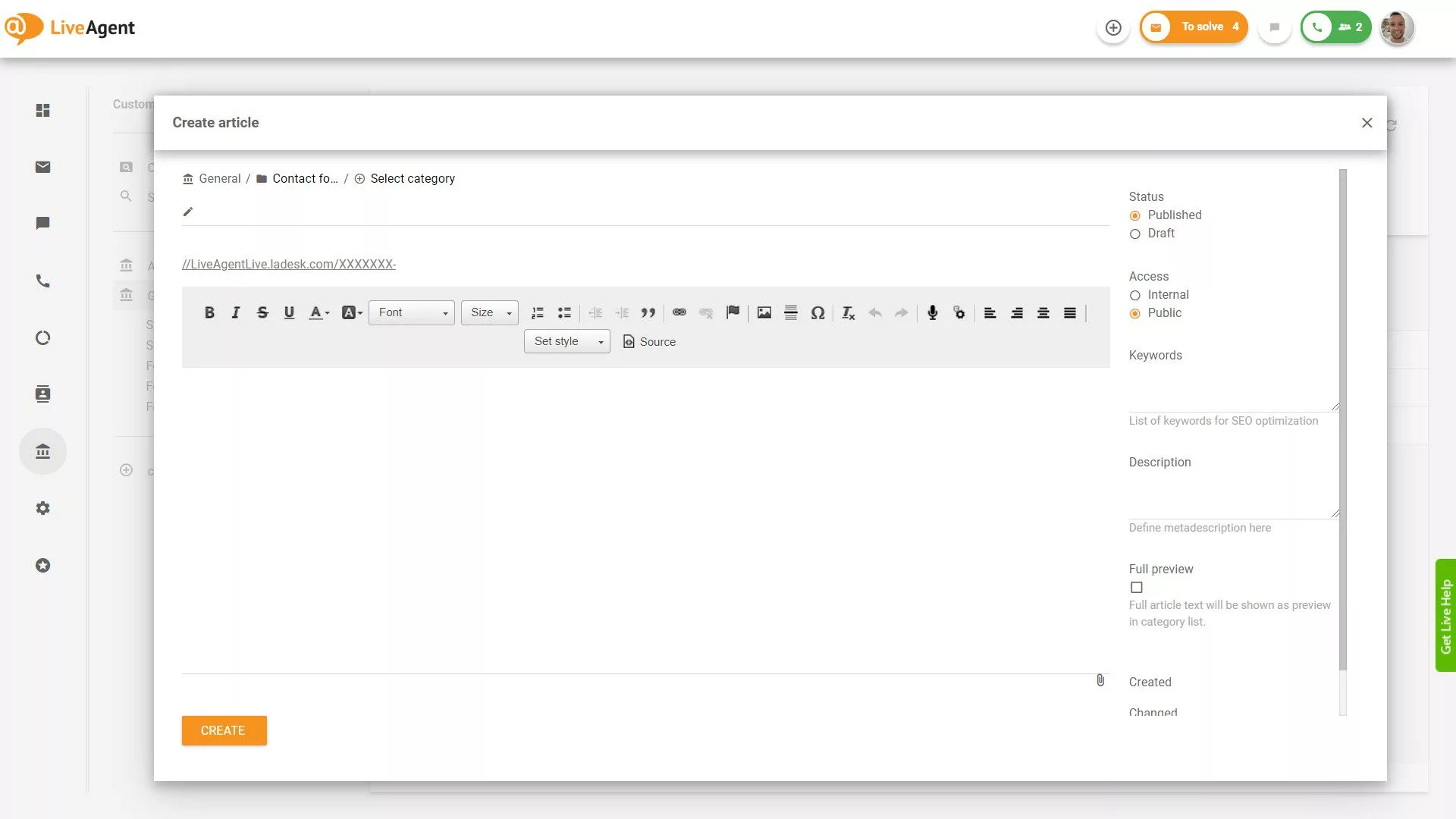 LiveAgent Stvaranje članka baze znanja