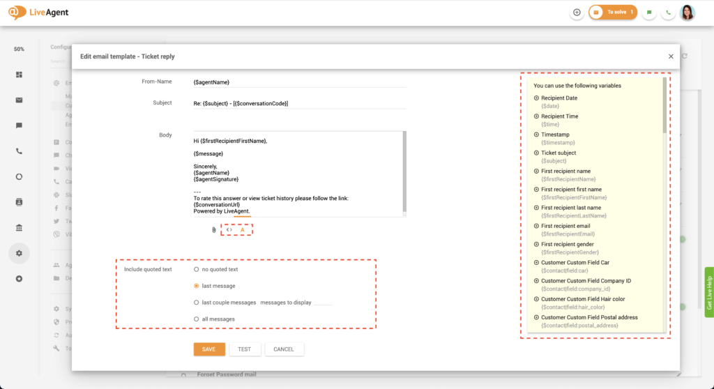 Prilagođavanje e-mail predložaka LiveAgenta