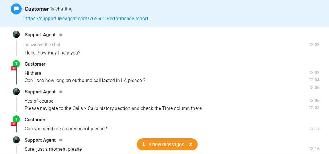 Snimak zaslona chata koji pokazuje obavijest o nepročitanim porukama