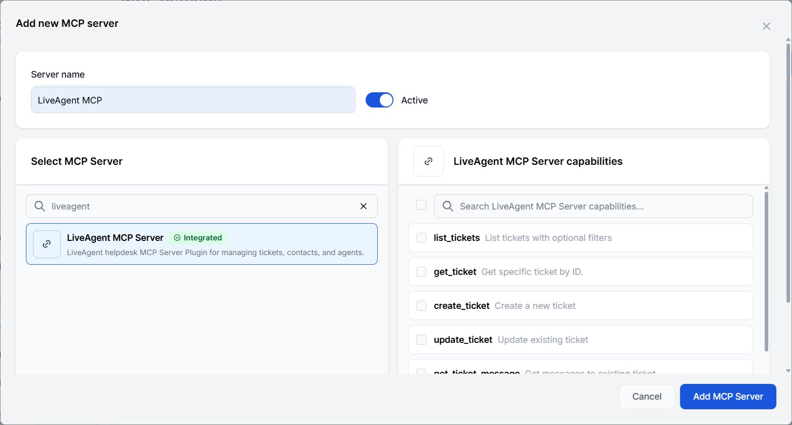Novi MCP server LiveAgent je dodan u FlowHunt