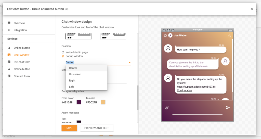 Značajka pop-up prozora LiveAgent