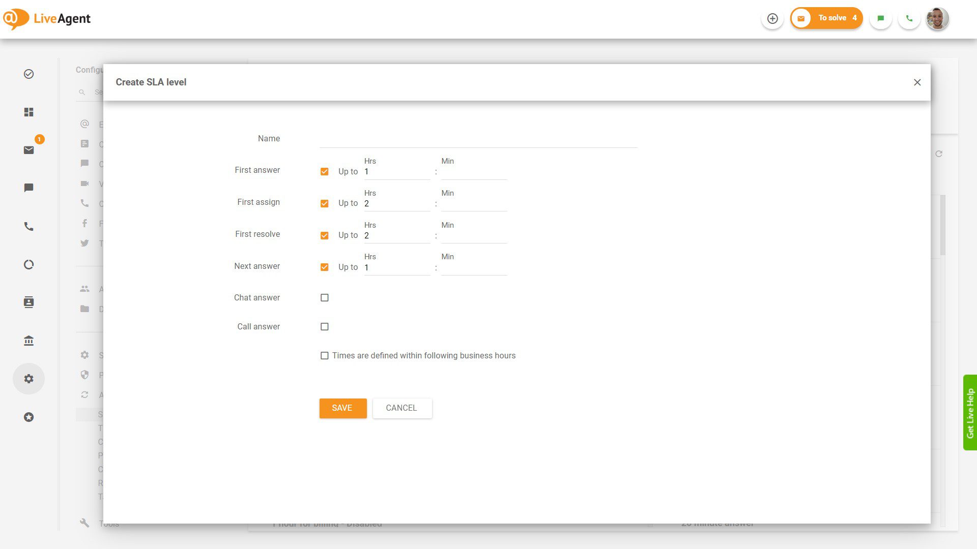 Stvaranje SLA razine u LiveAgent-u