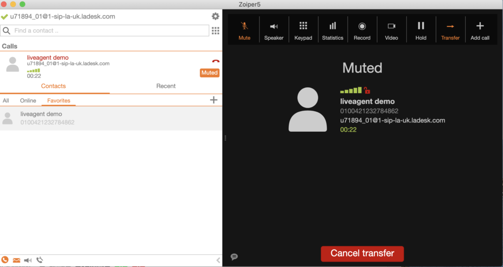 Zoiper softphone call interface