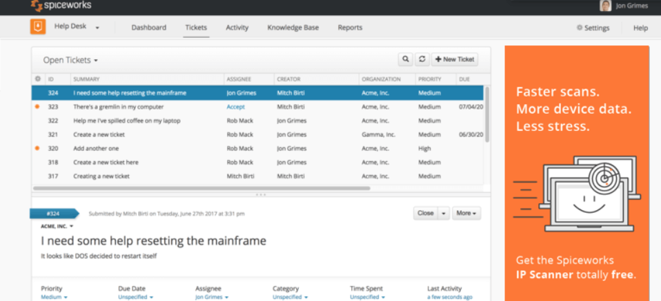 Besplatna usluga tiketiranja Spiceworks
