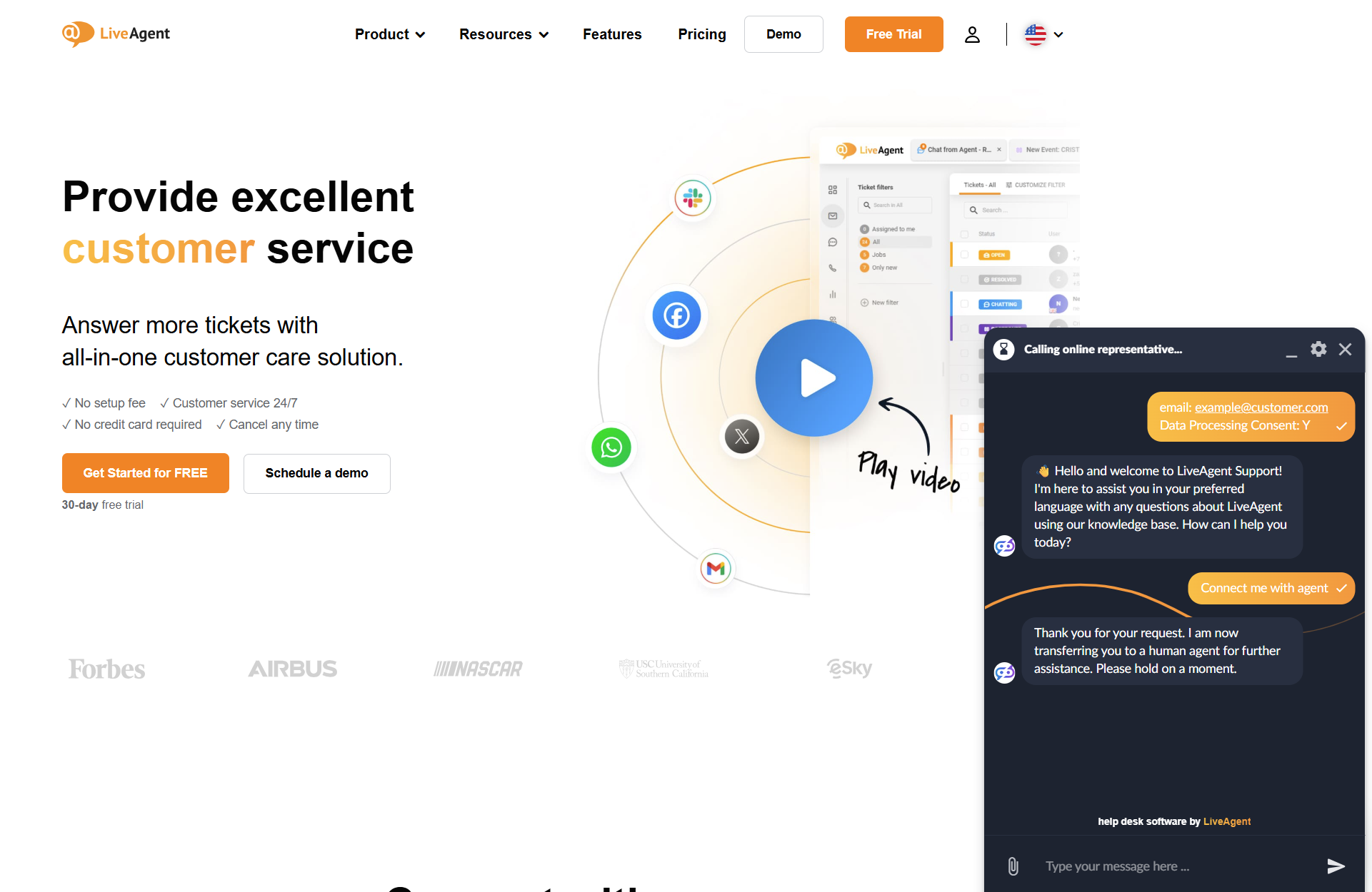 LiveAgent AI Chatbot razgovor s botom na LiveAgent web stranici