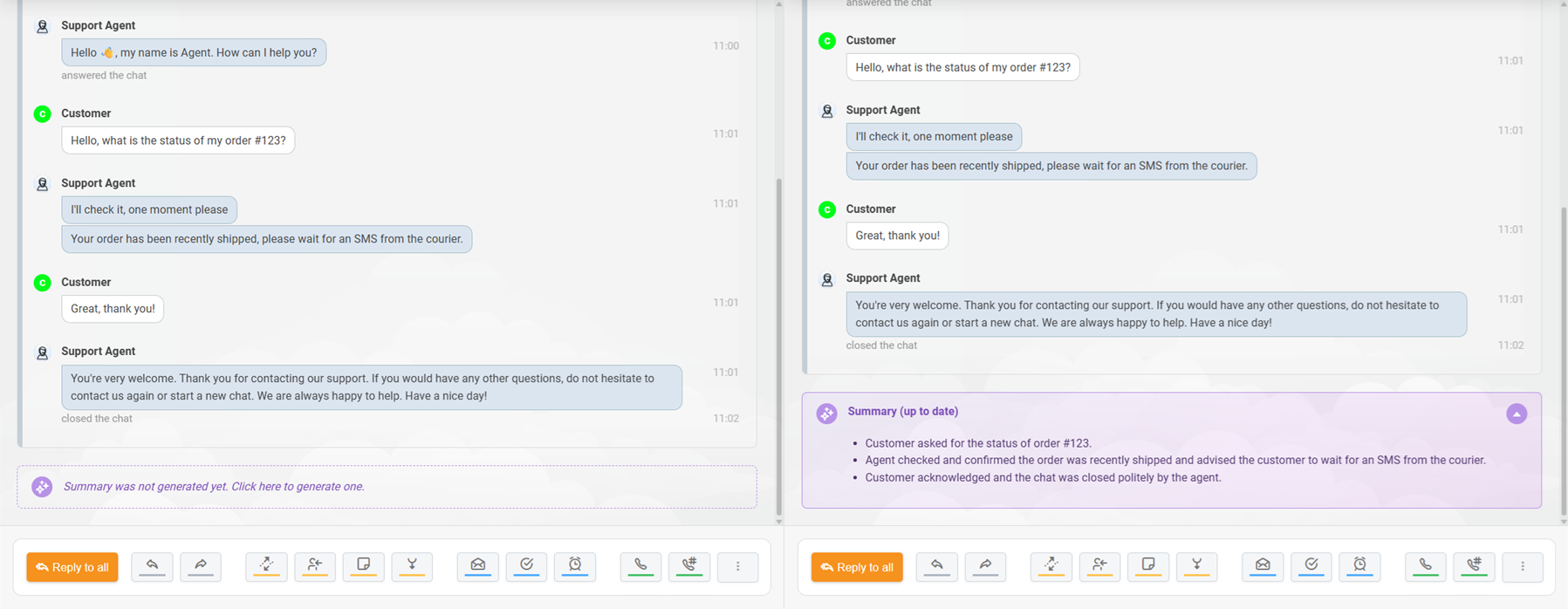 AI sažetak tiketa u LiveAgent generiran za razgovor putem chata