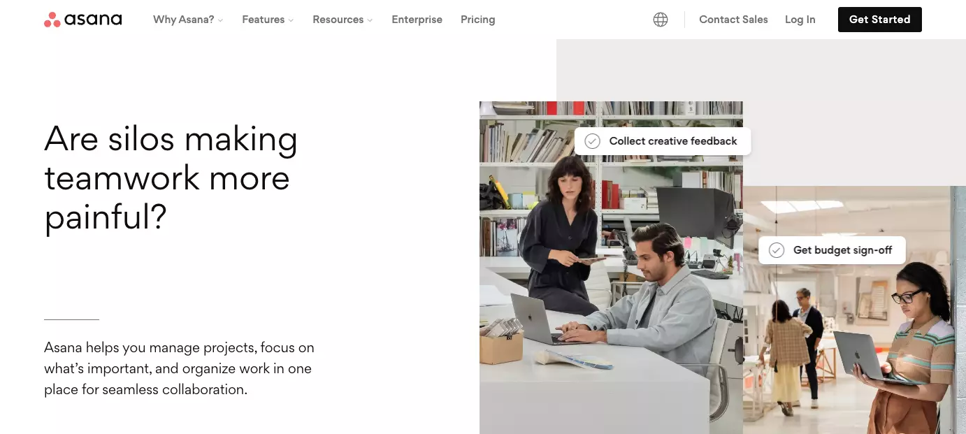 Početna stranica Asane — poboljšajte učinkovitost u svojoj organizaciji poboljšanjem timske suradnje, organiziranjem rada i održavanjem transparentnosti.