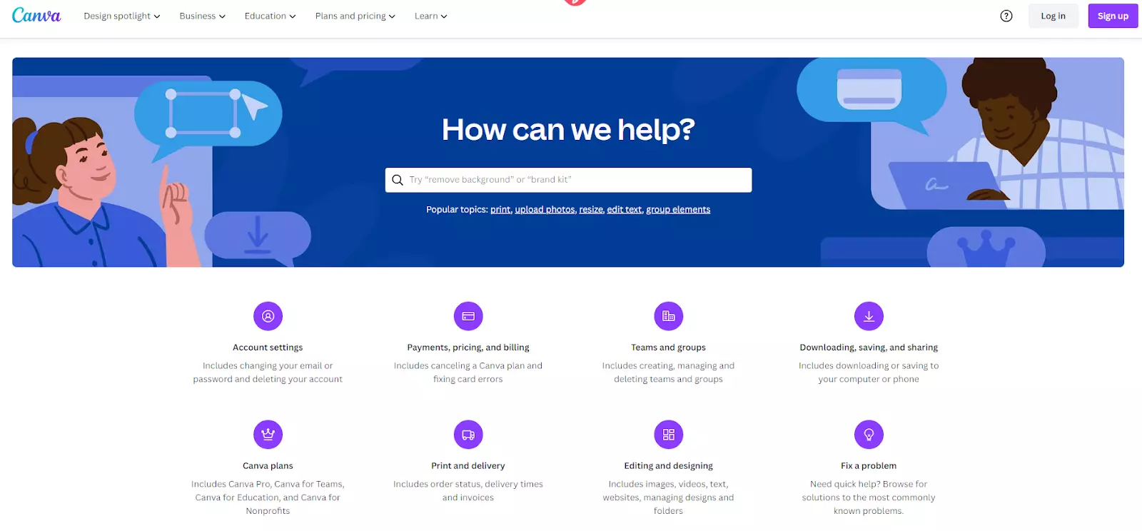 Stranica baze znanja Canve