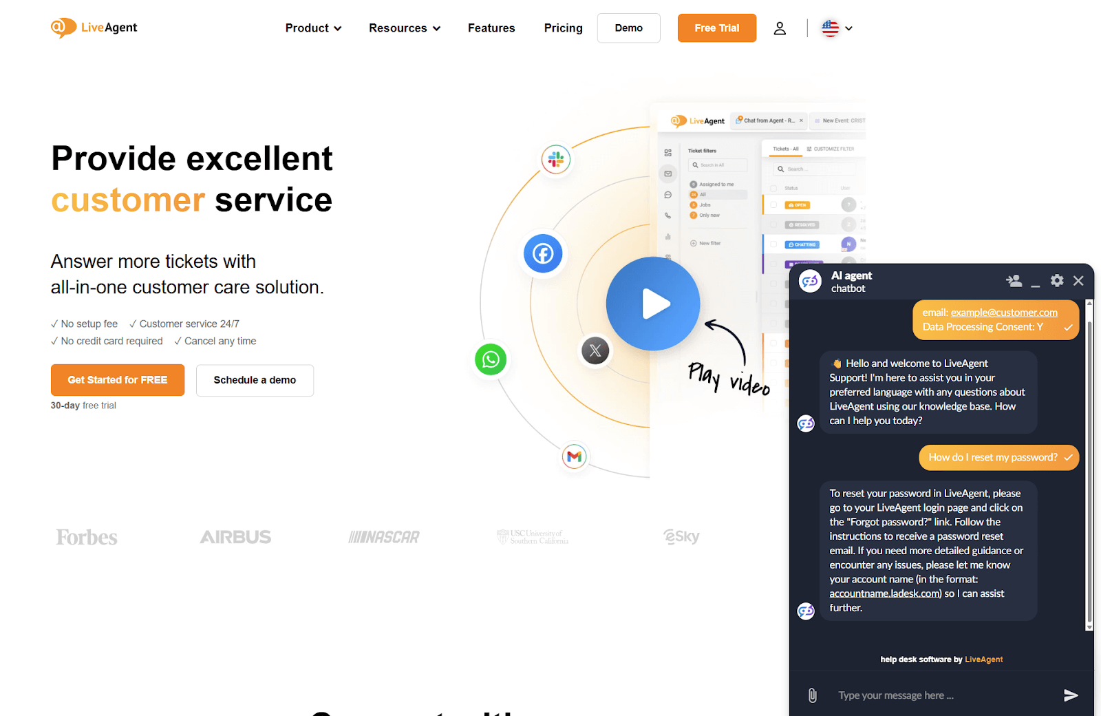 Snimak razgovora korisničke podrške s LiveAgent AI Chatbotom