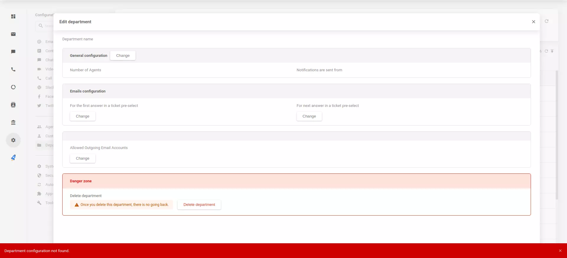 Konfiguracije migriranih odjela nisu pronađene u aplikaciji LiveAgent