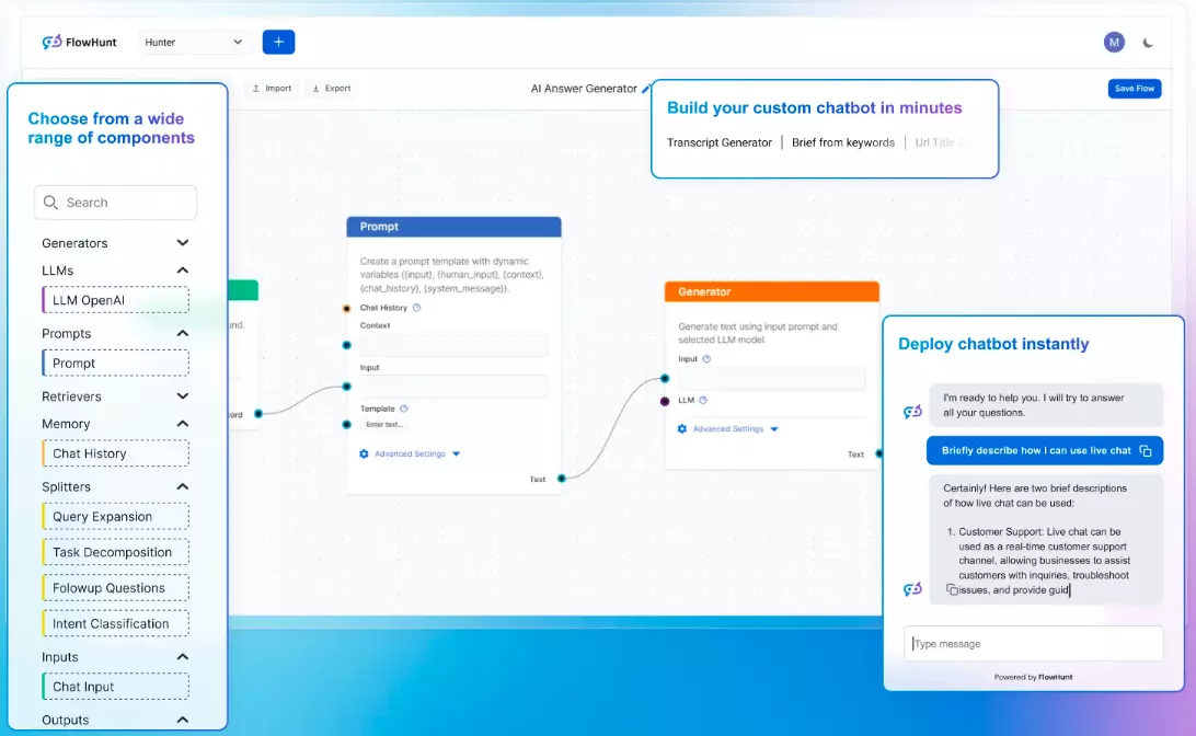 Snimak zaslona FlowHunt-ove početne stranice
