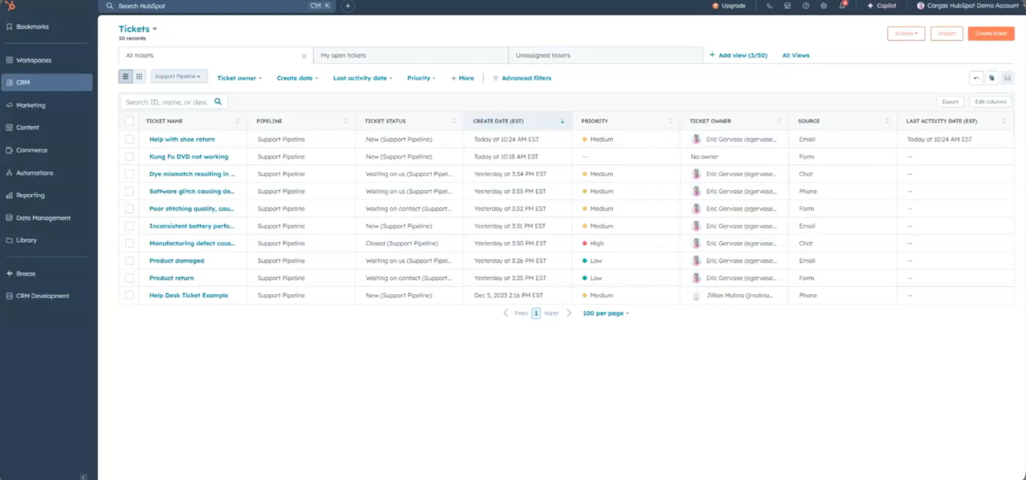 HubSpot Service Hub servisna služba s tokom naloga i CRM zapisom
