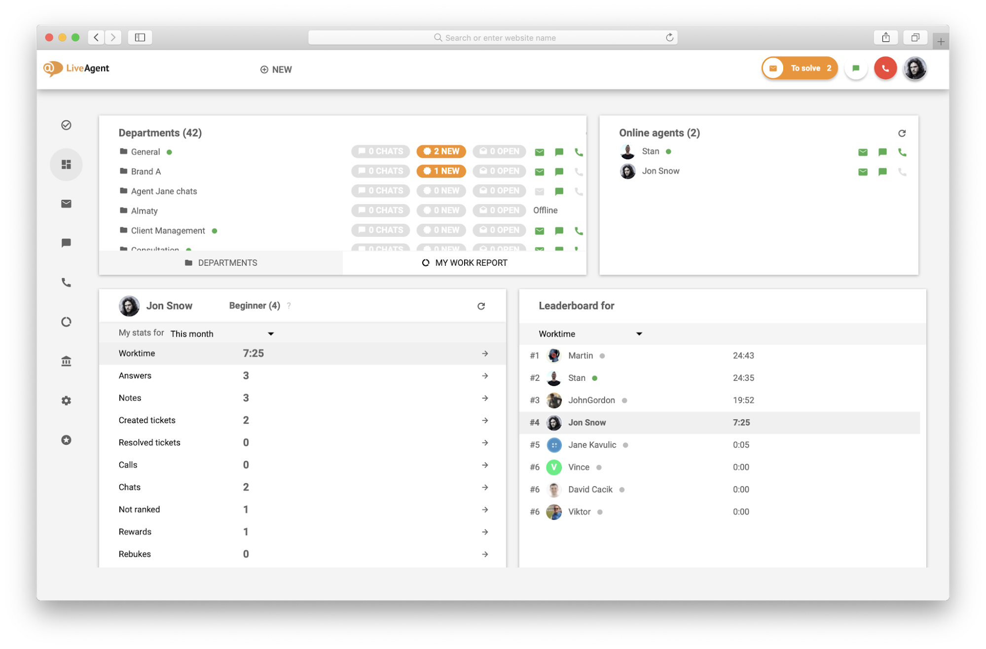 Korišteno sučelje LiveAgent-a