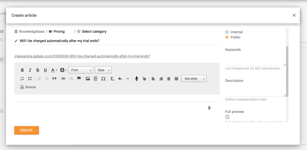Stvaranje članka baze znanja u LiveAgent-u