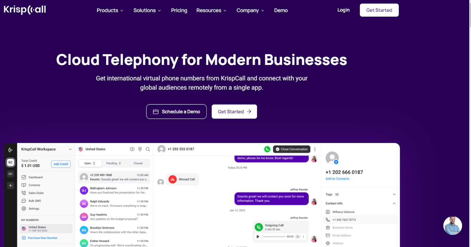 KrispCall početna stranica