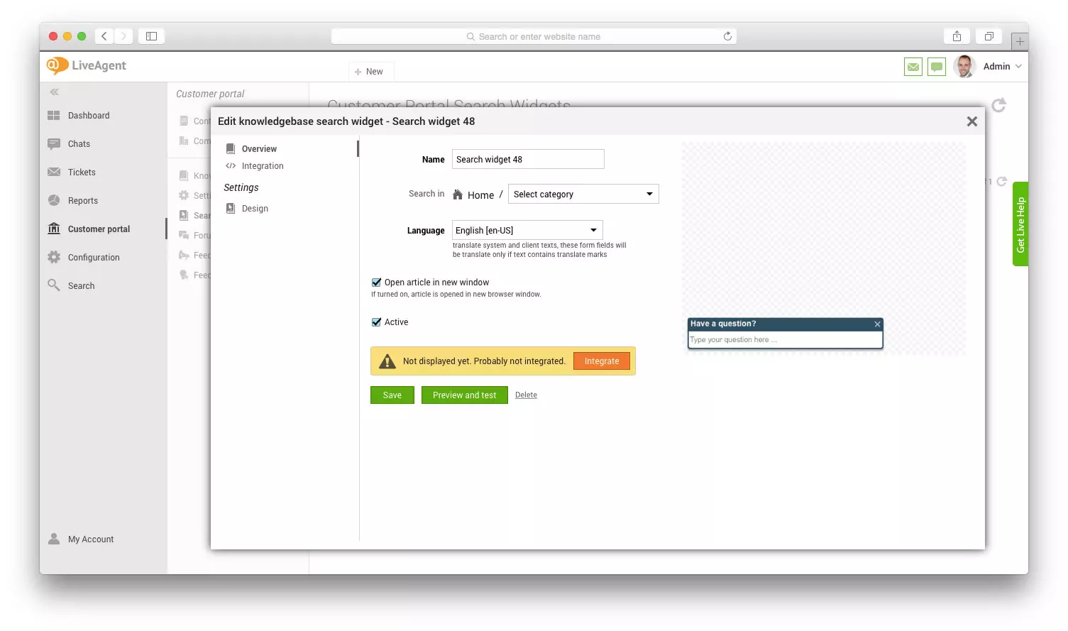 Uređivanje widgeta pretraživanja baze znanja u LiveAgent-u