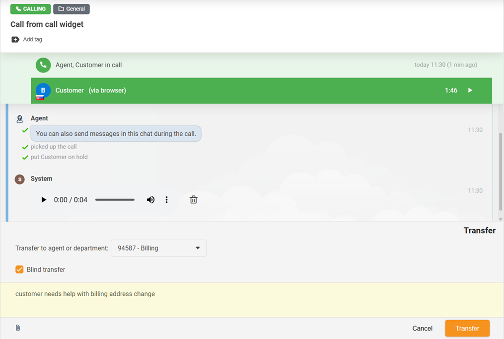 Značajka prijenosa poziva s dodatkom blind transfer funkcije