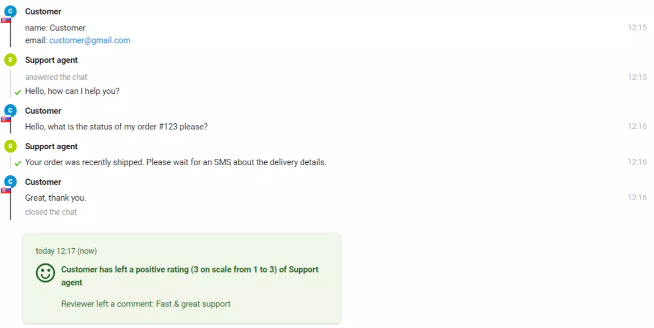 Slika chata s kupcem koji je ostavio pozitivnu ocjenu.