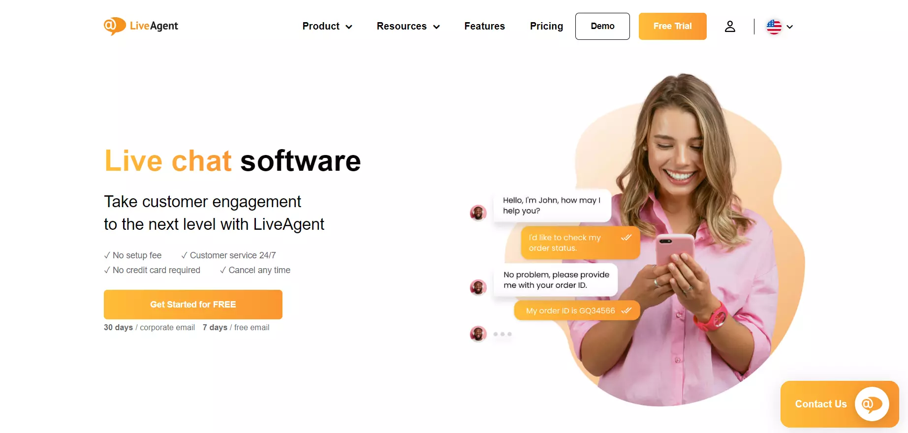 Snimak zaslona LiveAgent početne stranice, live chat softver za stvarne veze