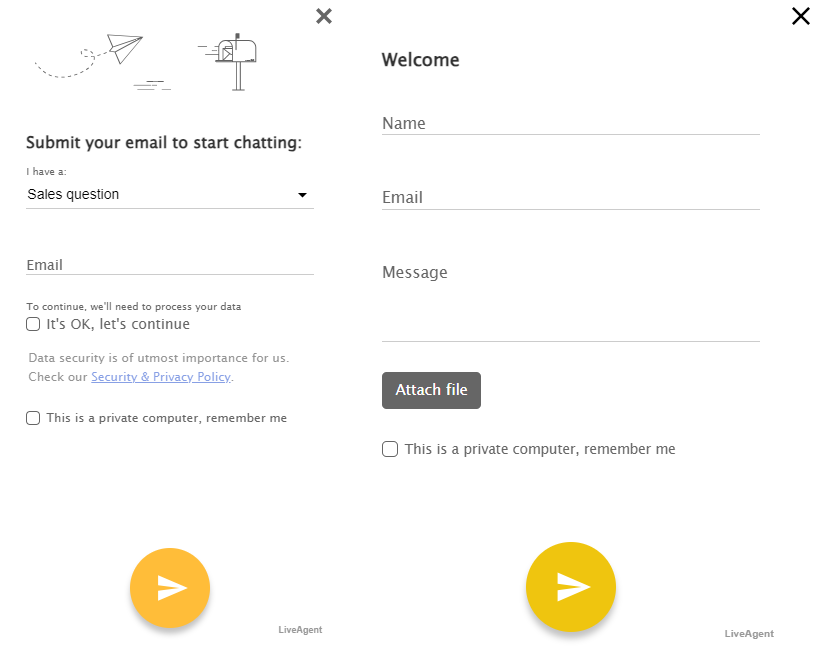 Prozori ankete prije chata koji pokazuju koju vrstu informacija može biti tražena.