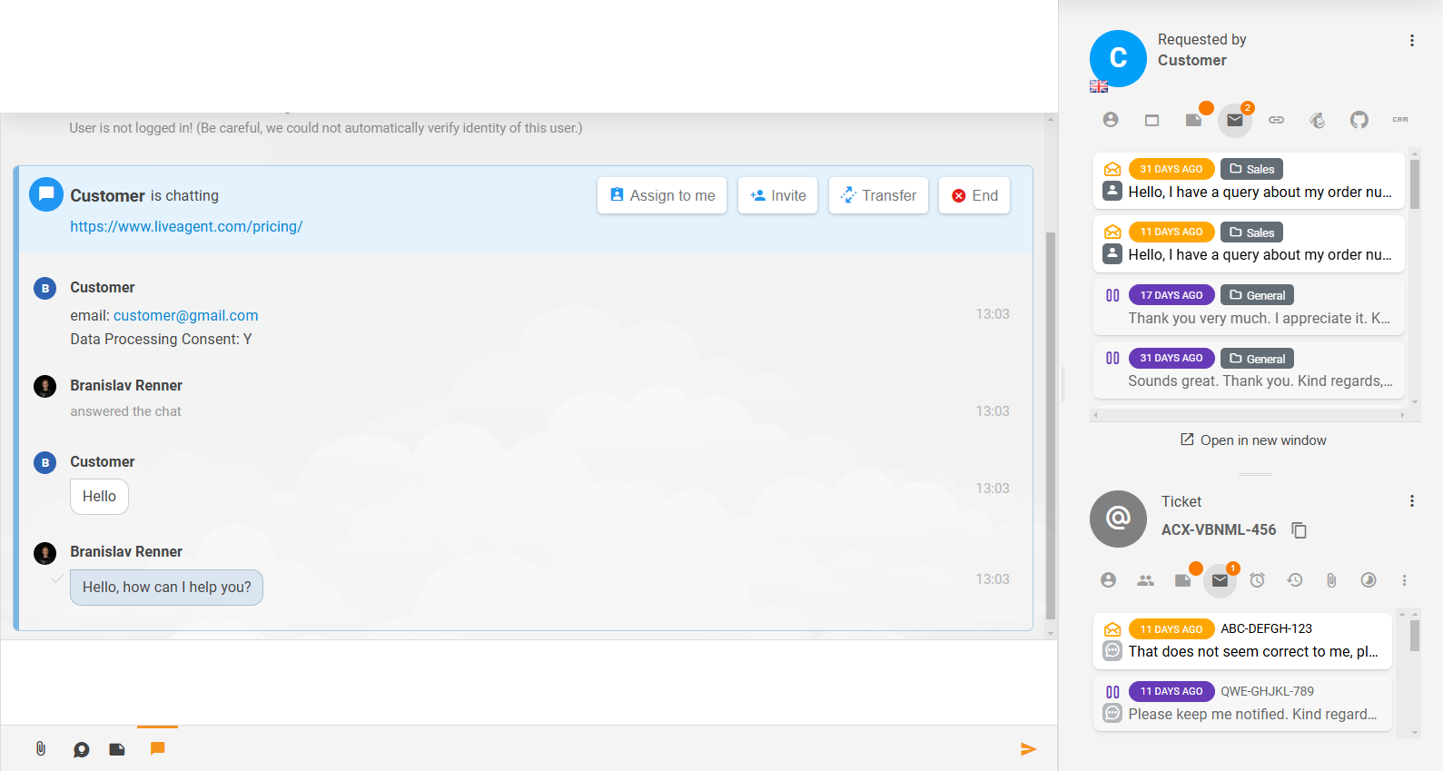 Usavršeni sadržaj kartice i povezani odjeljci u LiveAgent-u