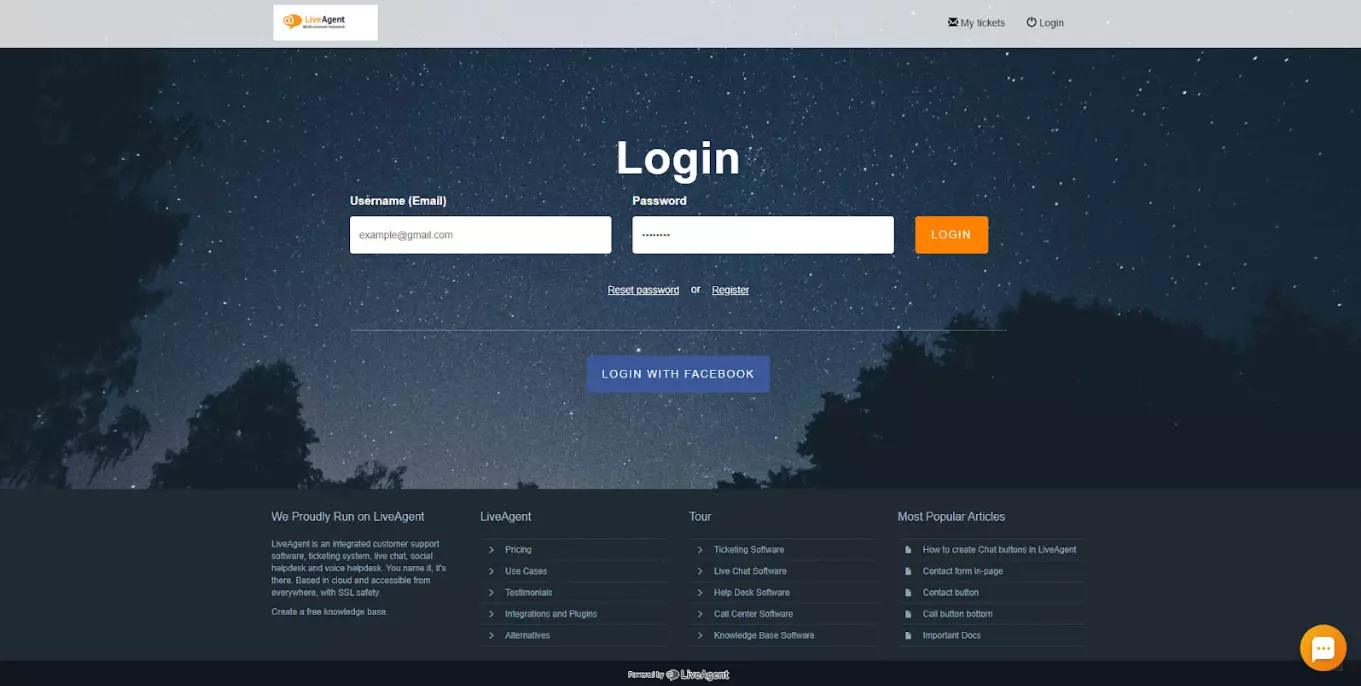 LiveAgent - prijava na portal podrške