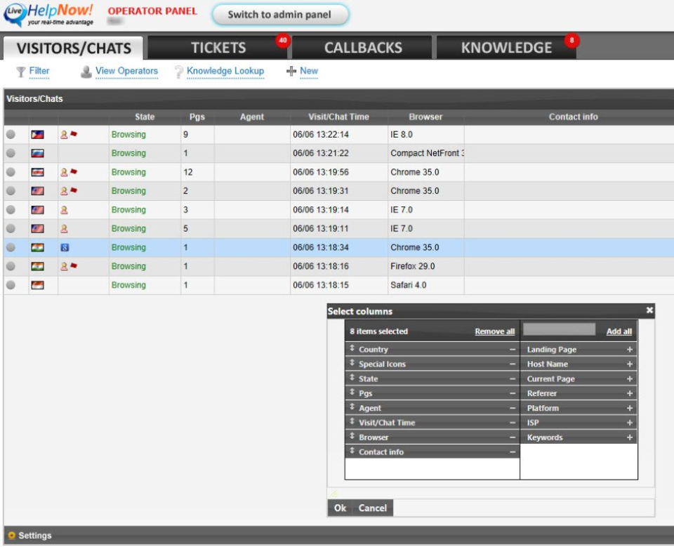 LiveHelpNow nadzorna ploča chata