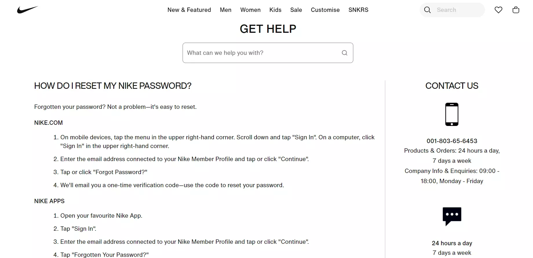 Prikladne kontaktne informacije Nike