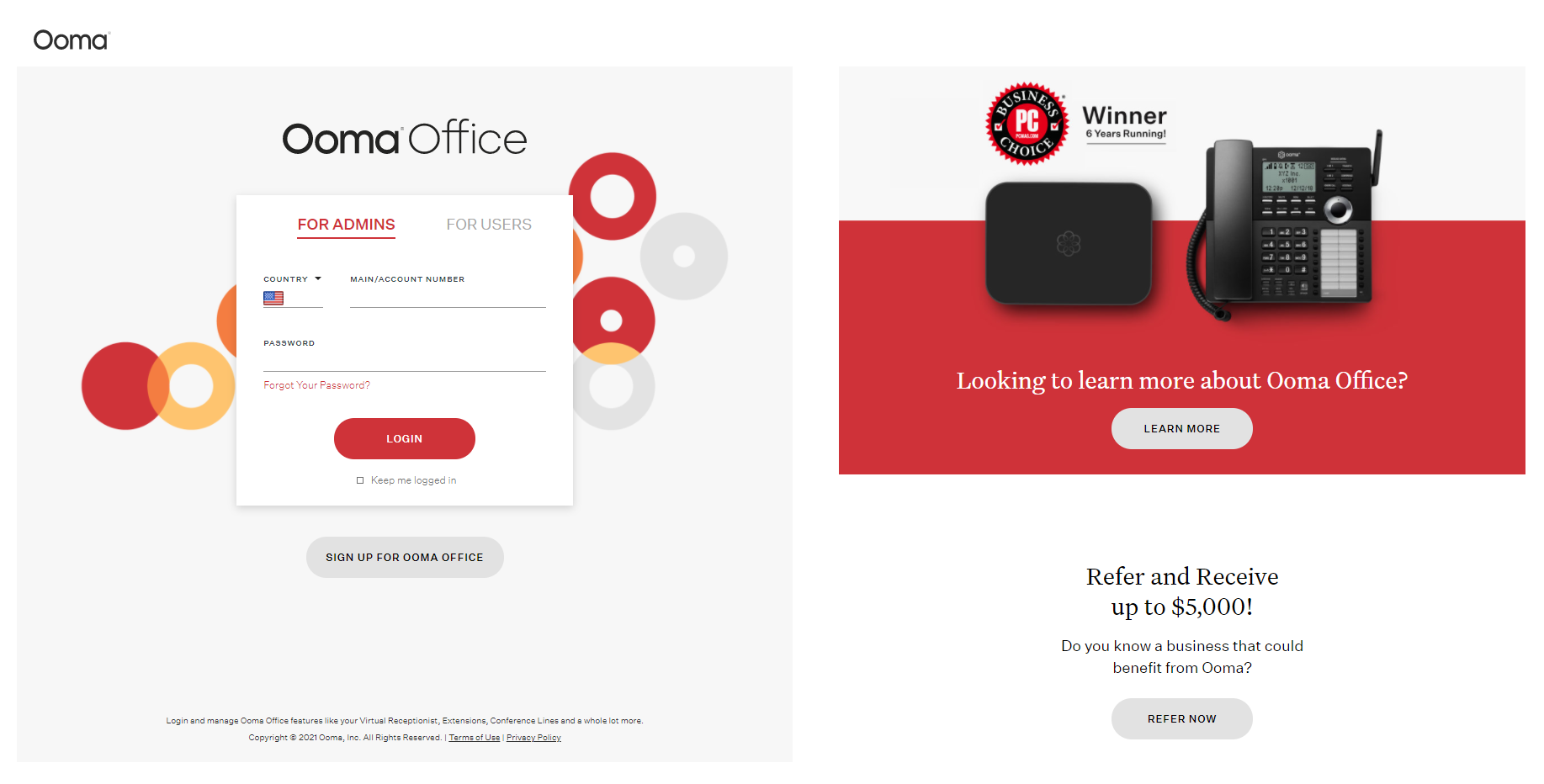 Ooma Office pružatelj web stranica