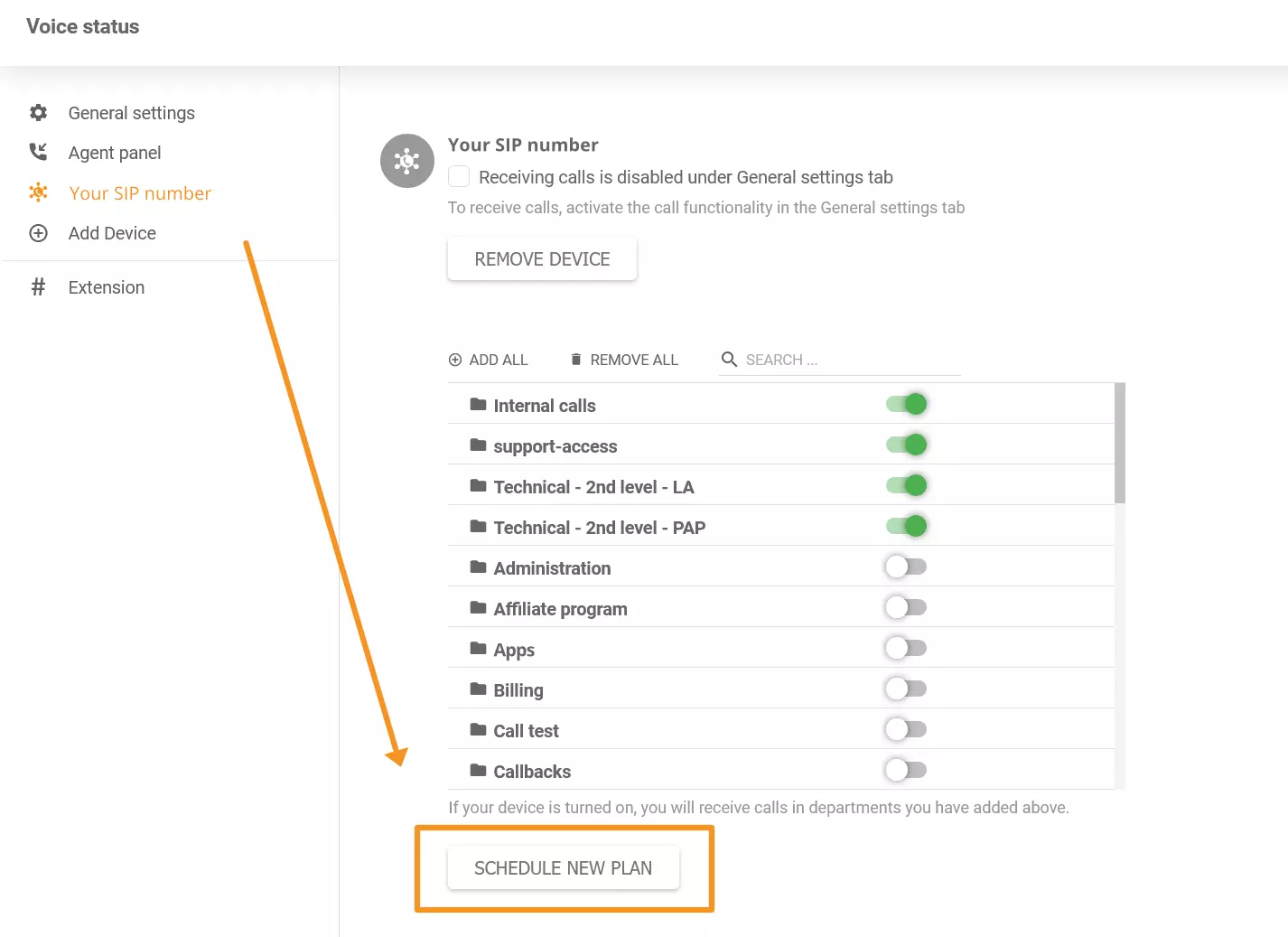 Slika koja pokazuje gdje pronaći novu značajku rasporeda poziva u LiveAgentu