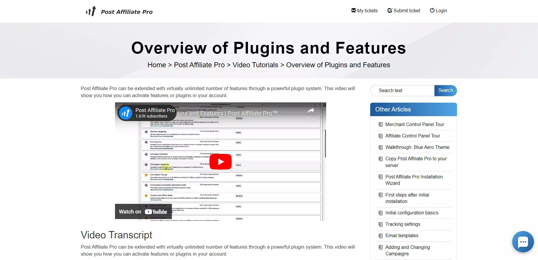 Video vodič Post Affiliate Pro